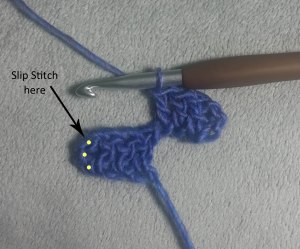 Finished 1st block of Row 2, flip up Row 1 block