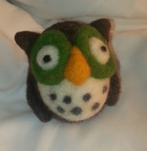 Owl I made in the "Needle Felting Owl with Woolbuddy" class.