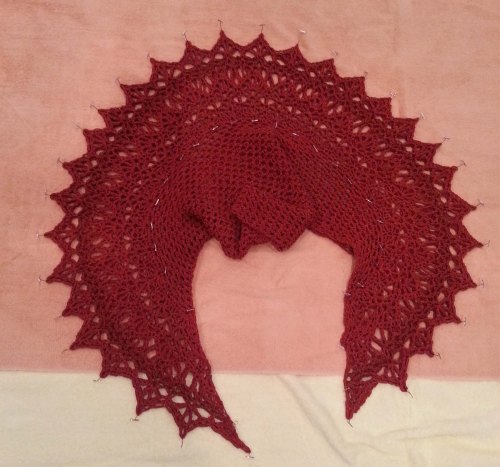 Shawl folded in half and pinned
