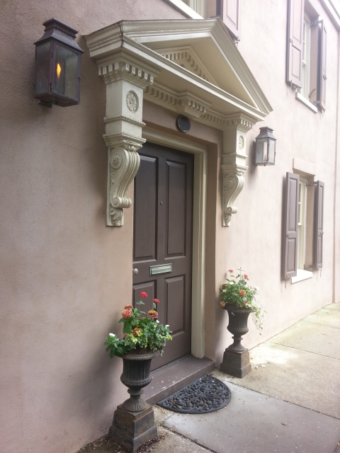 Doorway with lamps
