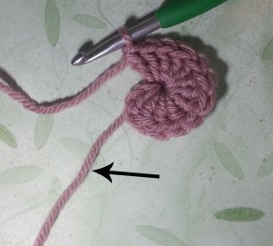 Tightening center, arrow indicates beginning tail.